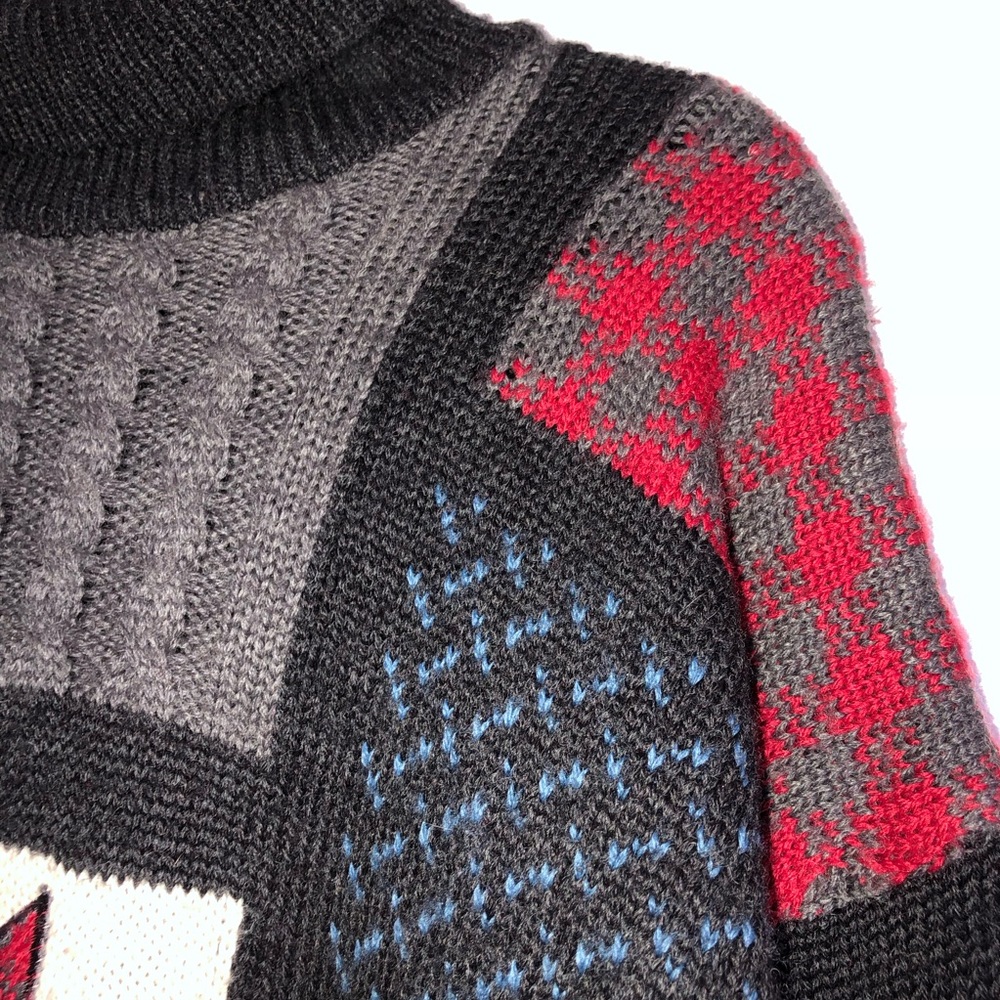 Colorful Patchwork argyle wool Blend Turtleneck S… - image 3